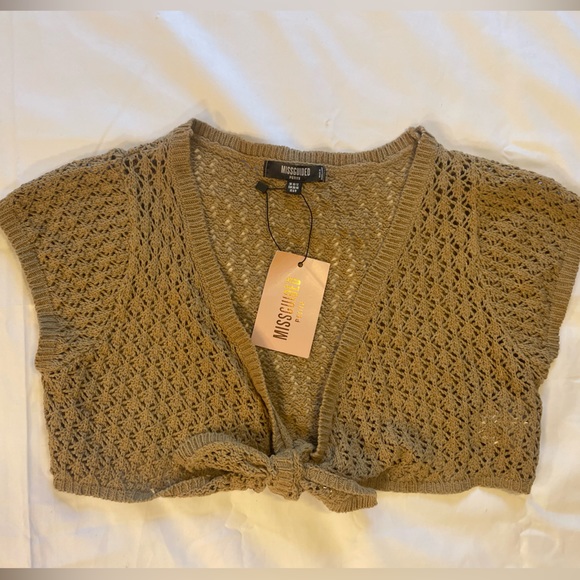 Missguided Pointelle Matching Set Tan Crotchet Crop Top & Skirt Size 6/8 petite - Picture 2 of 15